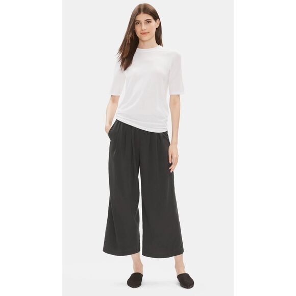 EILEEN FISHER Black Pull-On Wide Leg Lyocell/Recycled Poly Pants, Career, Sz L - Picture 1 of 8